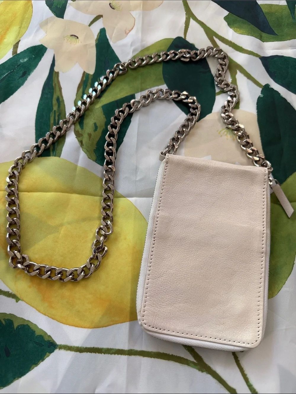 Free People Cream Leather Chain Wallet Crossbody
